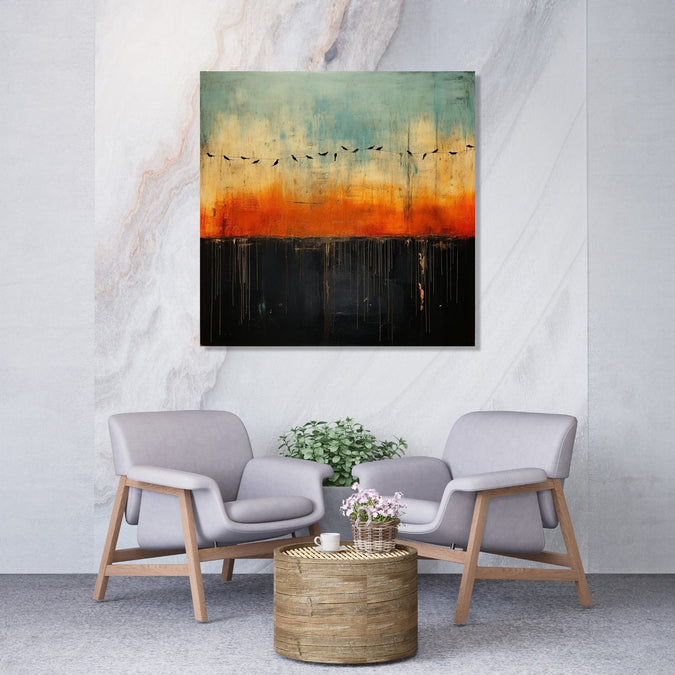 Handmade Painting for Living Room : birds-on-horizon-2