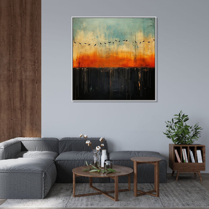 Handmade Painting for Living Room : birds-on-horizon-2