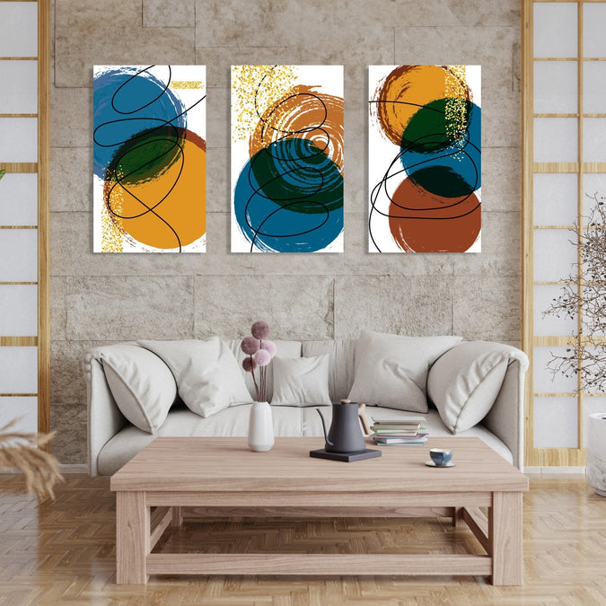 Handmade Painting for Living Room : blue-earthy-shape-abstracts