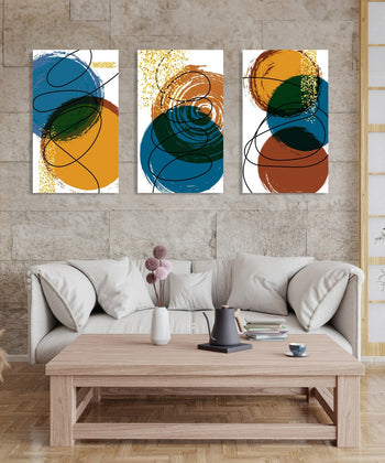 Handmade Painting for Living Room : blue-earthy-shape-abstracts