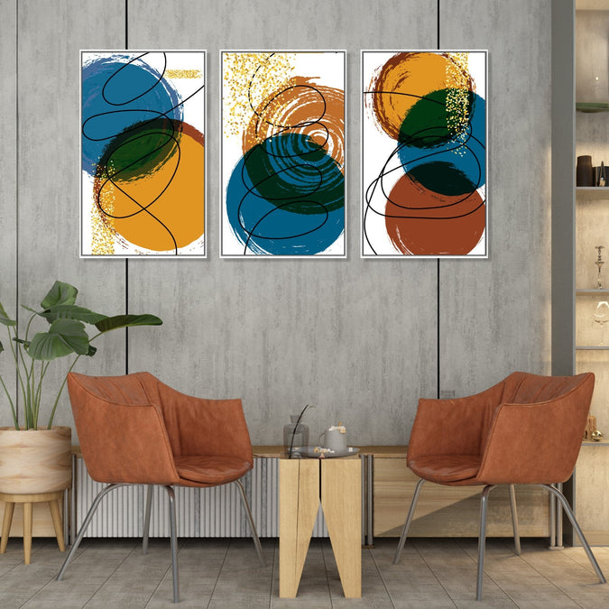 Handmade Painting for Living Room : blue-earthy-shape-abstracts