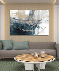 Handmade Painting for Living Room : blue-gold-fusion