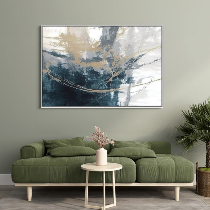 Handmade Painting for Living Room : blue-gold-fusion