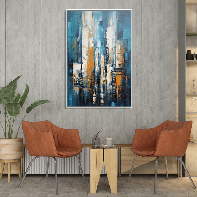 Handmade Painting for Living Room : blue-rain