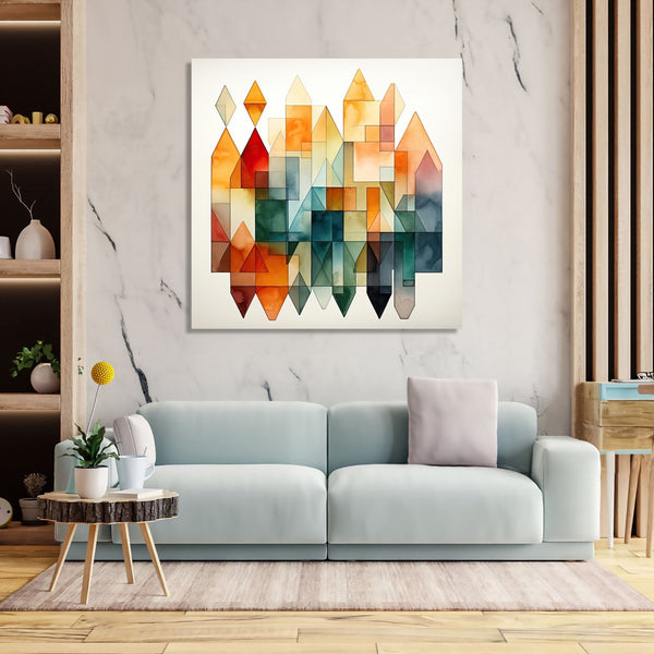 Handmade Painting for Living Room : geometric-abstract 