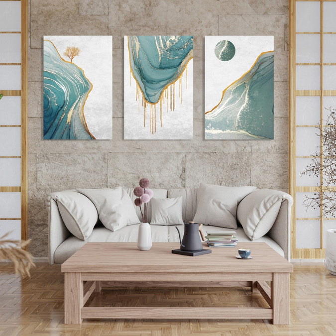 Handmade Painting for Living Room : gold-and-aqua-landscapes