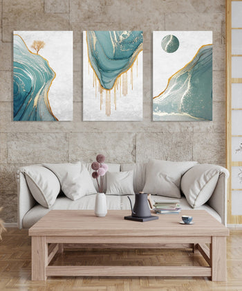 Handmade Painting for Living Room : gold-and-aqua-landscapes