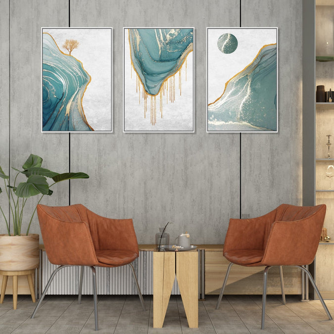 Handmade Painting for Living Room : gold-and-aqua-landscapes