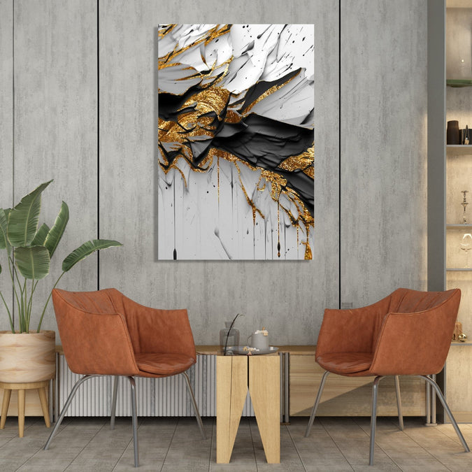 Handmade Painting for Living Room : gold-black-abstract