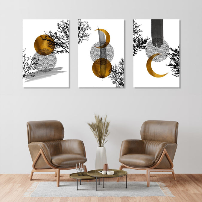 Handmade Painting for Living Room : gold-monochrome-abstract