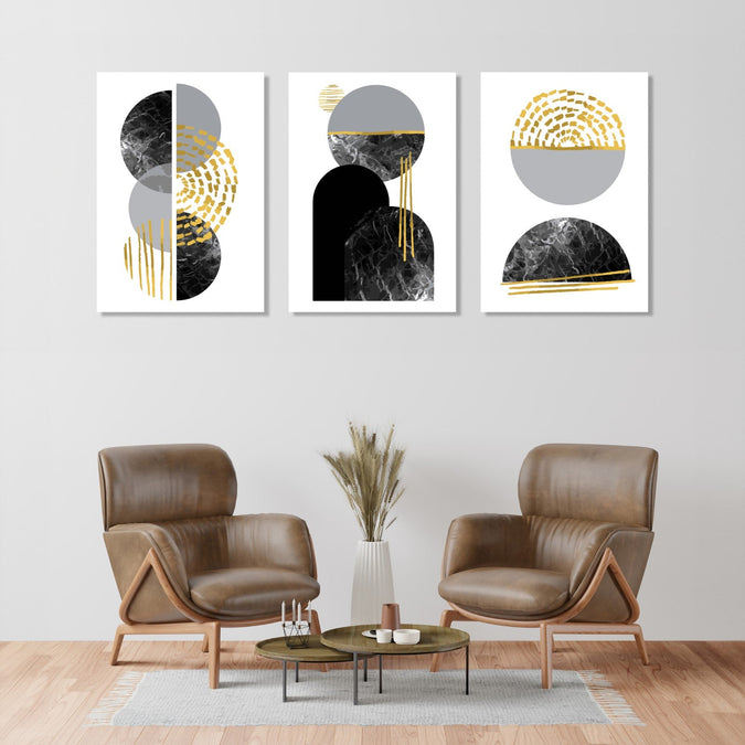 Handmade Painting for Living Room : gold-monochrome-abstract-shapes