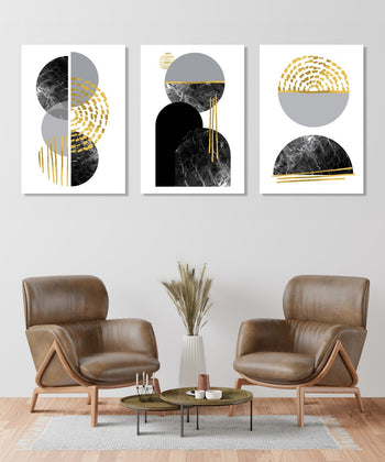 Handmade Painting for Living Room : gold-monochrome-abstract-shapes