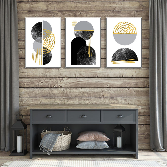 Handmade Painting for Living Room : gold-monochrome-abstract-shapes