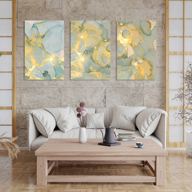 Handmade Painting for Living Room : golden-aqua-flow