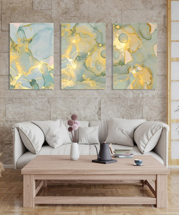 Handmade Painting for Living Room : golden-aqua-flow