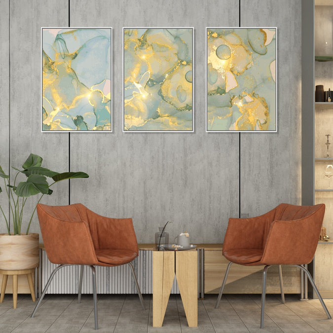 Handmade Painting for Living Room : golden-aqua-flow