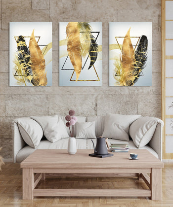 Handmade Painting for Living Room : golden-feathers