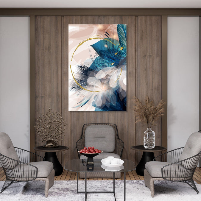 Handmade Painting for Living Room : golden-hoop-feathers-2