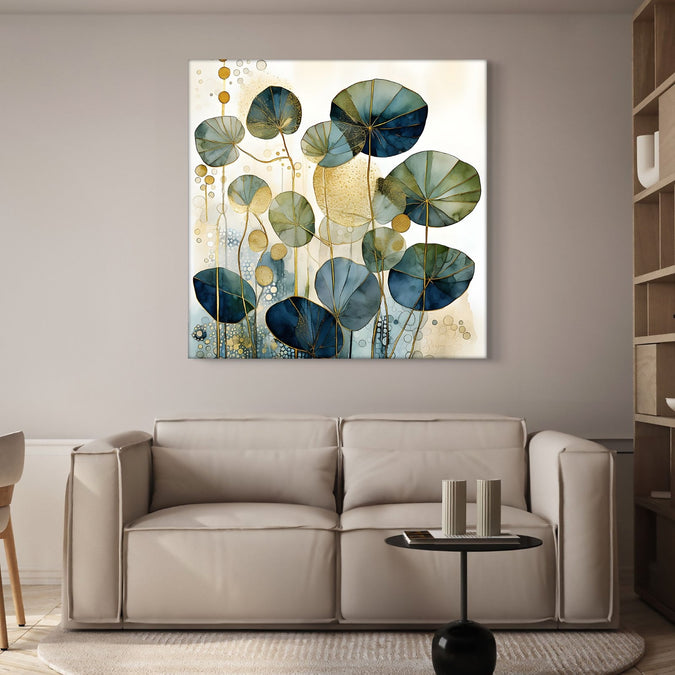 Handmade Painting for Living Room : golden-lotus-serenity