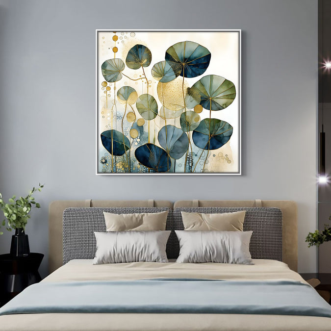 Handmade Painting for Living Room : golden-lotus-serenity