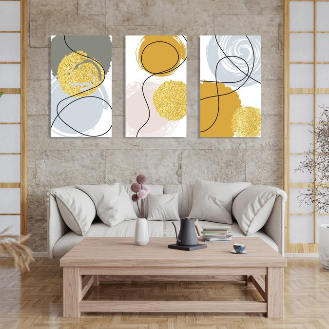 Handmade Painting for Living Room : golden-shapes