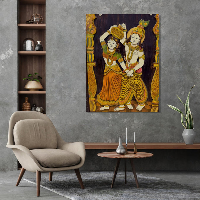 Handmade Painting for Living Room : indian-radha-krishna