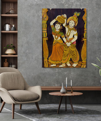 Handmade Painting for Living Room : indian-radha-krishna