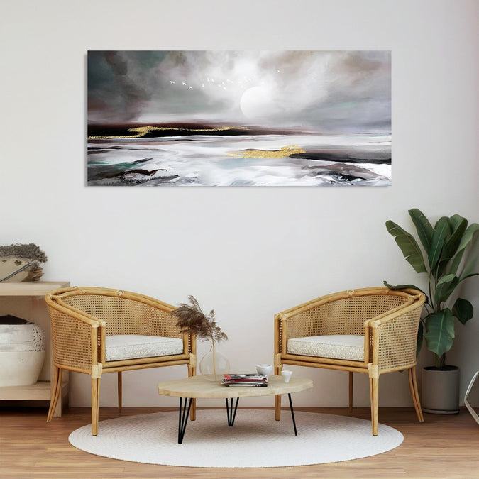 Handmade Painting for Living Room : monochrome-beach-sunset