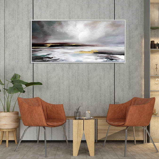 Handmade Painting for Living Room : monochrome-beach-sunset