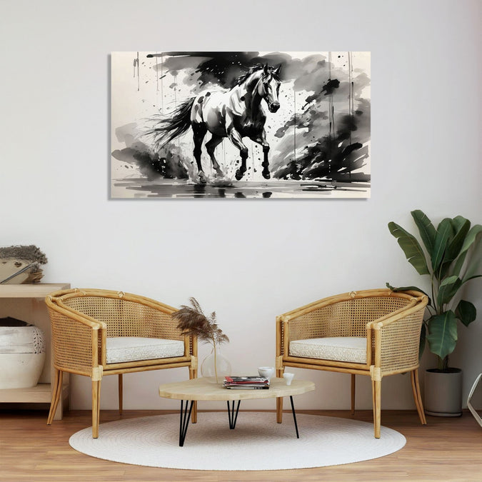 Handmade Painting for Living Room : monochrome-stallion