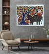 Handmade Painting for Living Room : pithora-bhil-art-elephant-tree