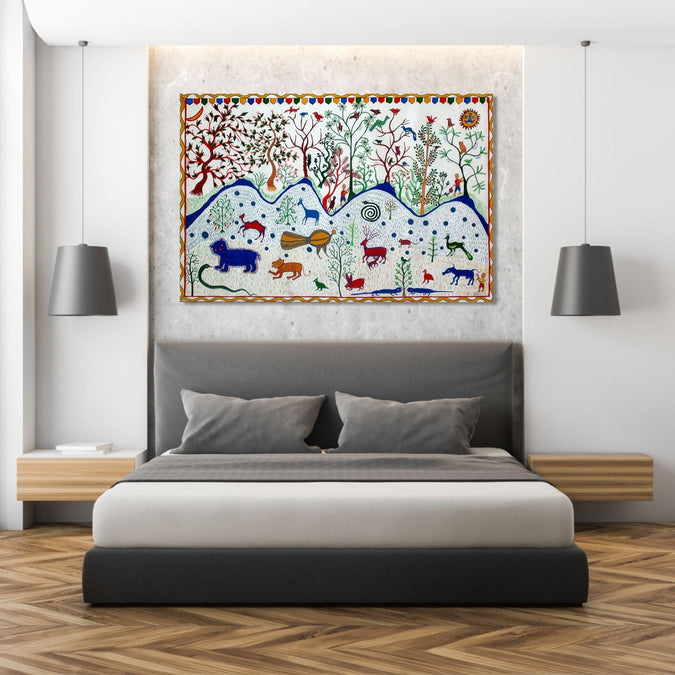 Handmade Painting for Living Room : pithora-bhil-art-jungle