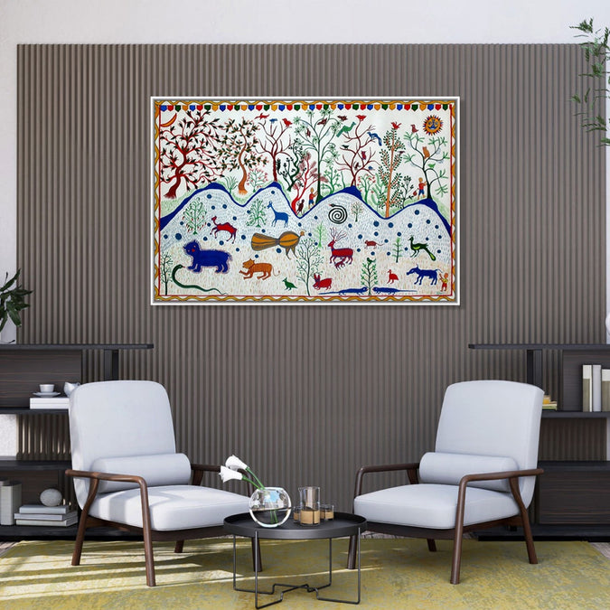 Handmade Painting for Living Room : pithora-bhil-art-jungle