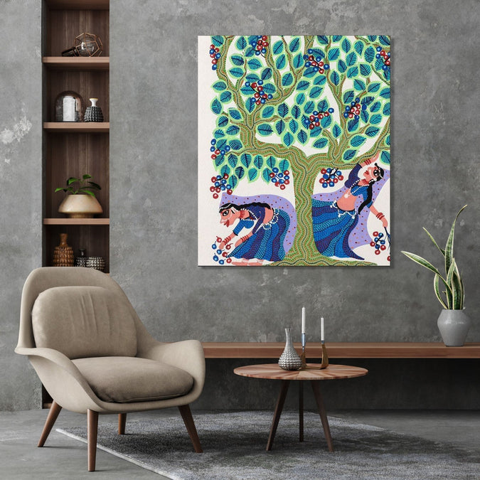 Handmade Painting for Living Room : pithora-bhil-women-tree