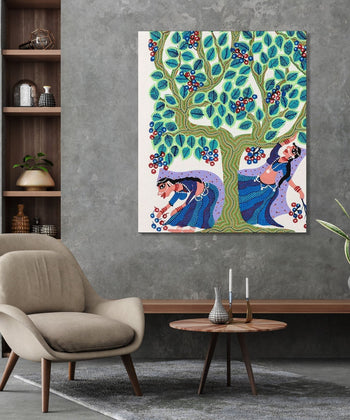 Handmade Painting for Living Room : pithora-bhil-women-tree