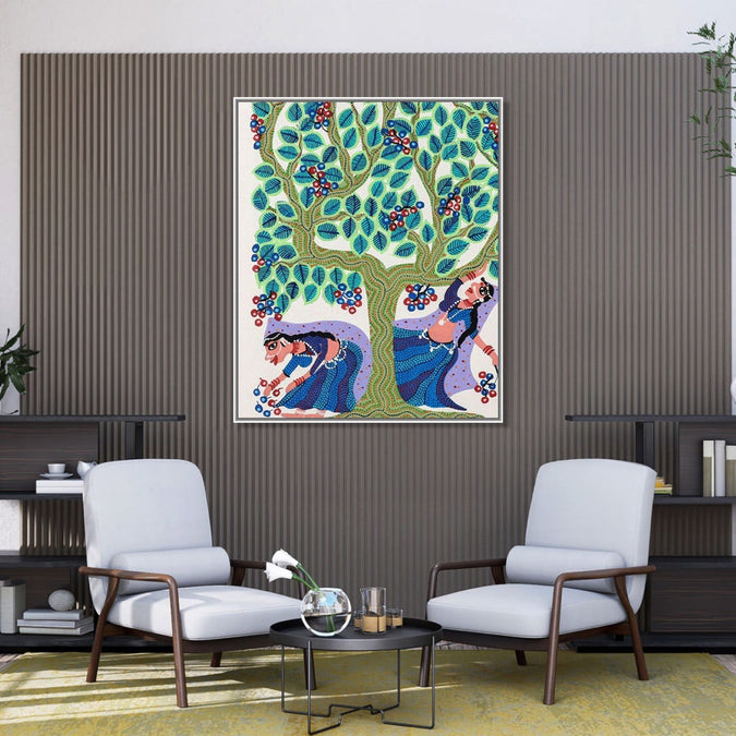 Handmade Painting for Living Room : pithora-bhil-women-tree