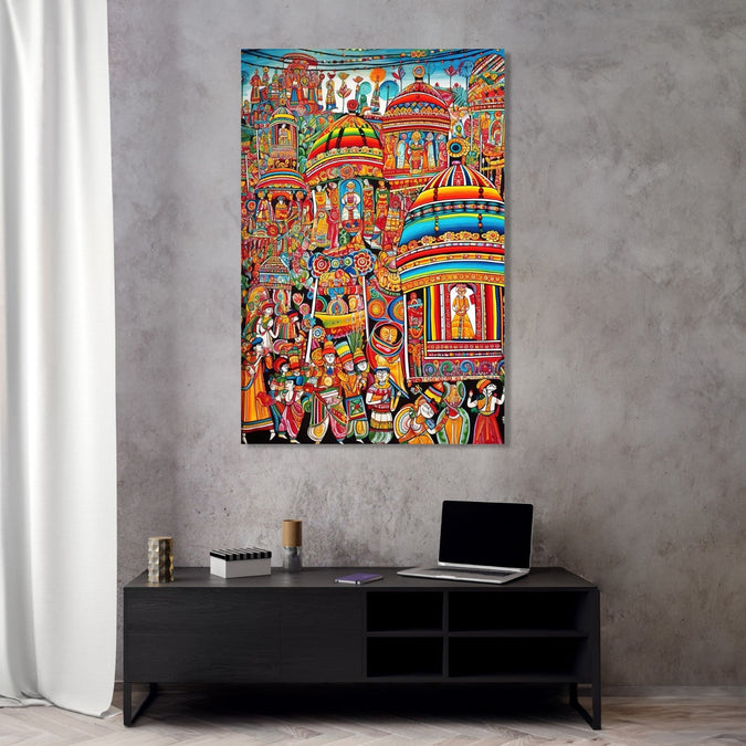 Handmade Painting for Living Room : rajasthani-folk-art-the-procession