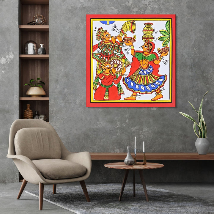 Handmade Painting for Living Room : rajasthani-phad-art-folk-dance