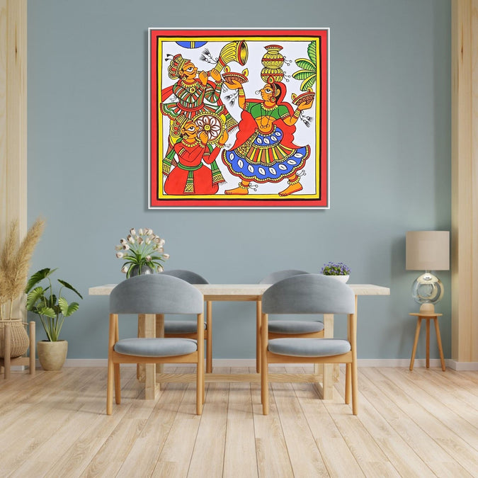 Handmade Painting for Living Room : rajasthani-phad-art-folk-dance