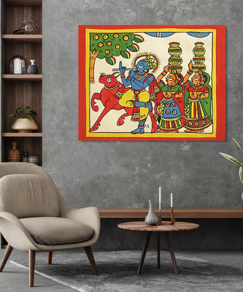 Handmade Painting for Living Room : rajasthani-phad-art-krishna