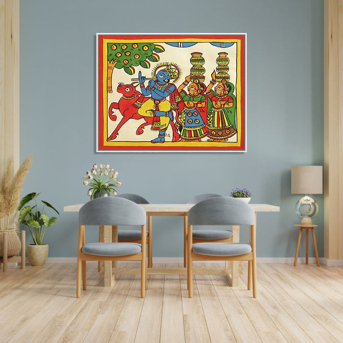 Handmade Painting for Living Room : rajasthani-phad-art-krishna