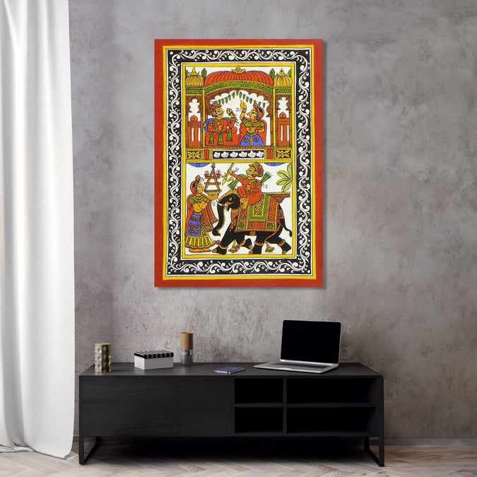 Handmade Painting for Living Room : rajasthani-phad-art-warrior-rituals