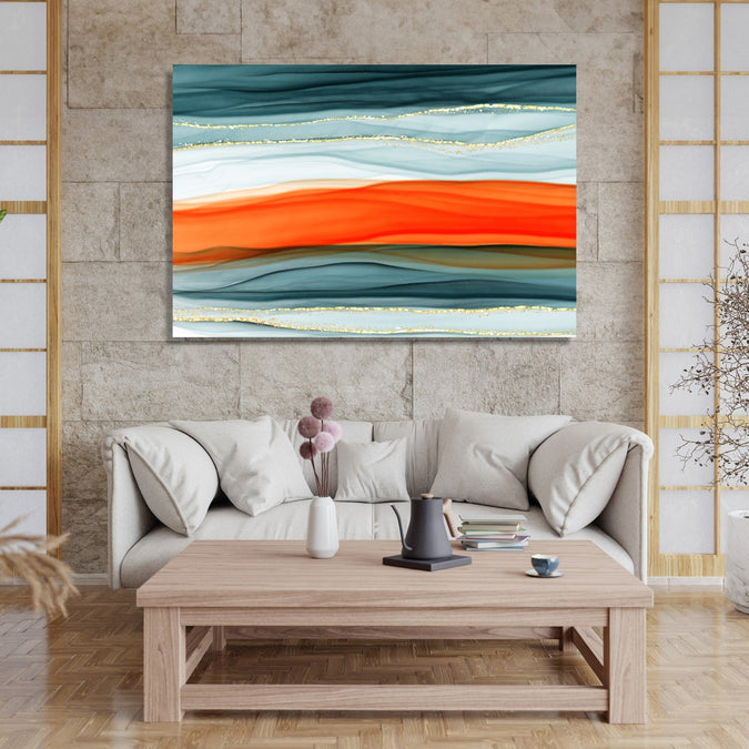 Handmade Painting for Living Room : tangerine-wave