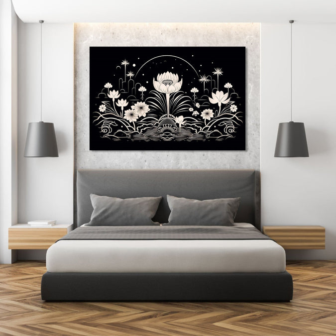 Handmade Painting for Living Room : thangka-monochrome