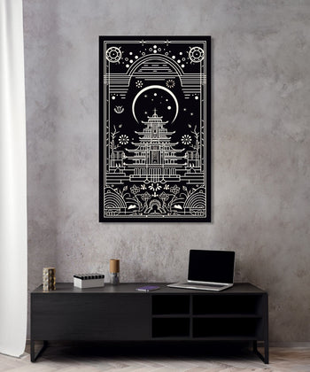 Handmade Painting for Living Room : thangka-temple-in-monochrome