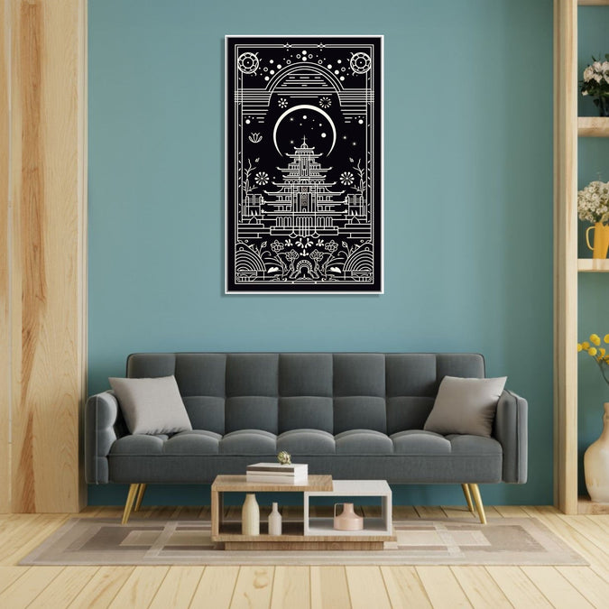 Handmade Painting for Living Room : thangka-temple-in-monochrome