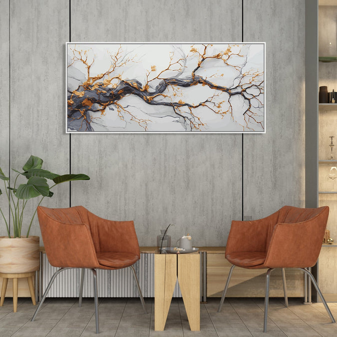 Handmade Painting for Living Room : winter-tree-branch-with-golden-shoots