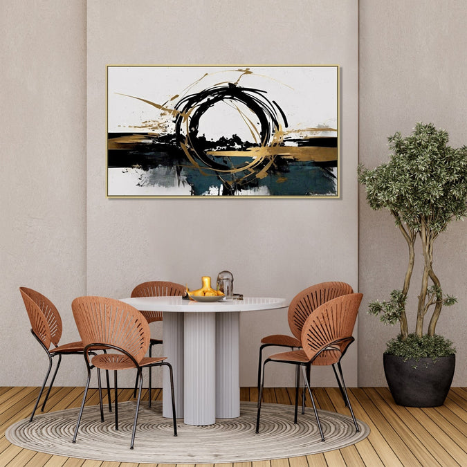 Handmade canvas Painting for Living Room : abstract-golden-black-orb