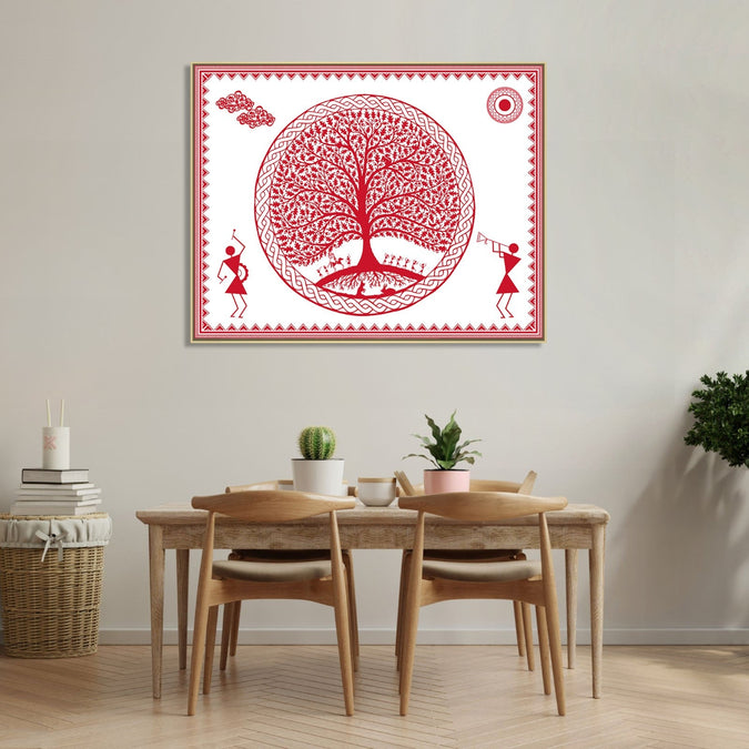 Handmade canvas Painting for Living Room : aipan-tree-of-life