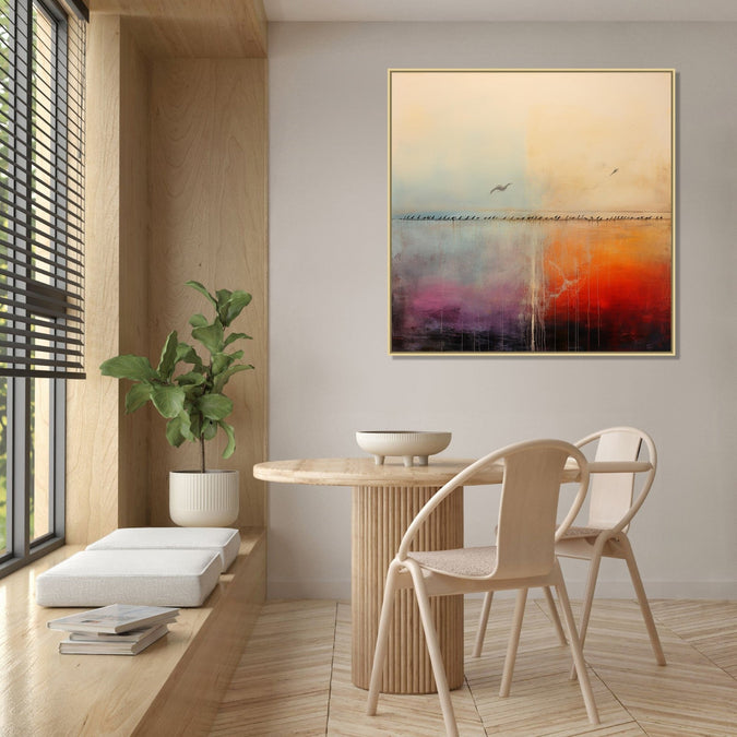 Handmade canvas Painting for Living Room : birds-on-horizon-1